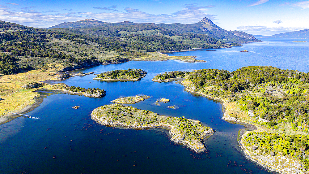 Aerial of Wulaia Bay, Tierra del Fuego, Chile, South America