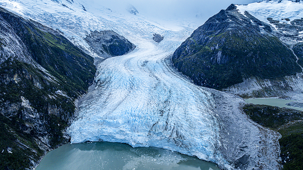 Aerial of Potter glacier, Tierra del Fuego, Chile, South America