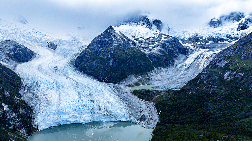 Aerial of Potter glacier, Tierra del Fuego, Chile, South America