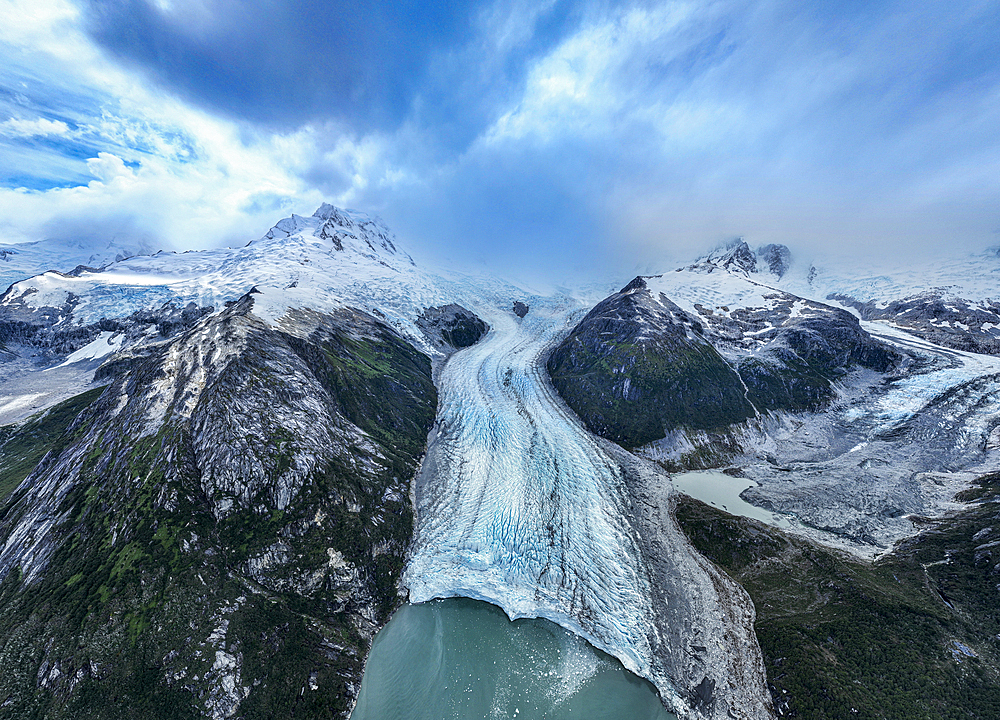 Aerial of Potter glacier, Tierra del Fuego, Chile, South America