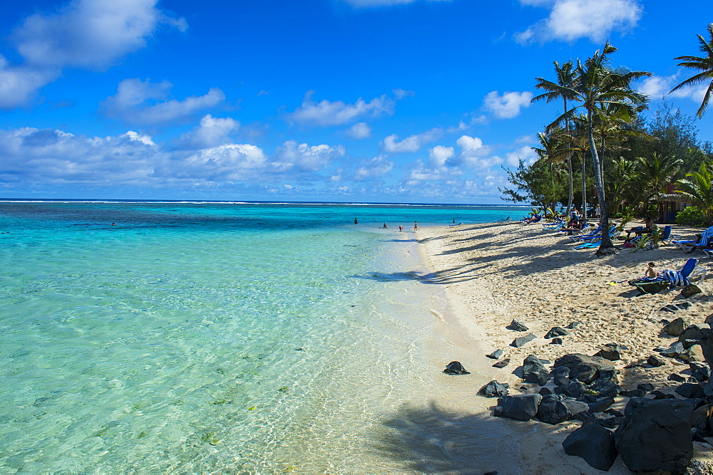 White sand beach and turquoise waters, Rarotonga and the Cook Islands, South Pacific, Pacific