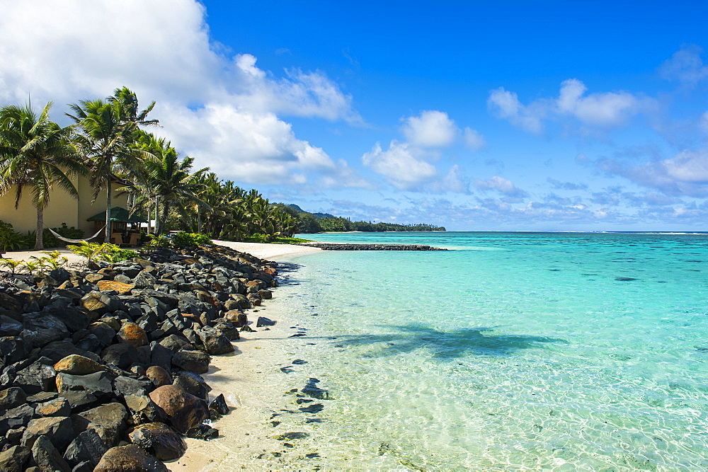 White sand beach and turquoise waters, Rarotonga and the Cook Islands, South Pacific, Pacific