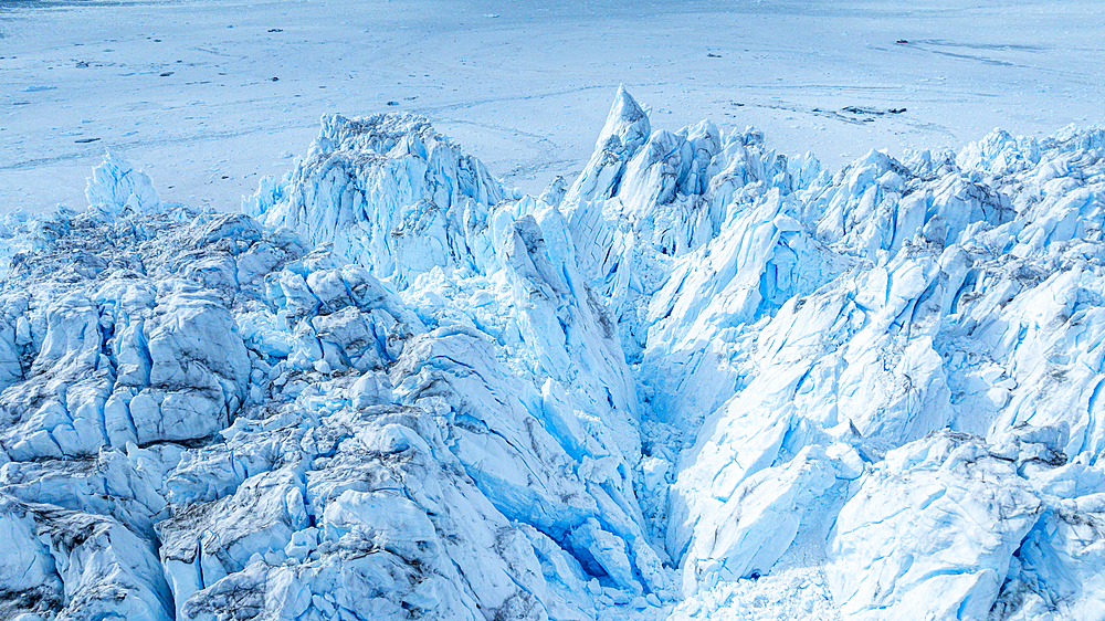 Aerial of the Eqi glacier, Western Greenland