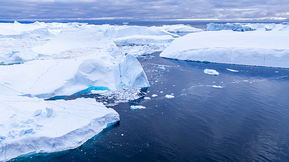 Aerial of the Ilulissat Icefjord, UNESCO World Heritage Site, Western Greenland, Denmark, Polar Regions