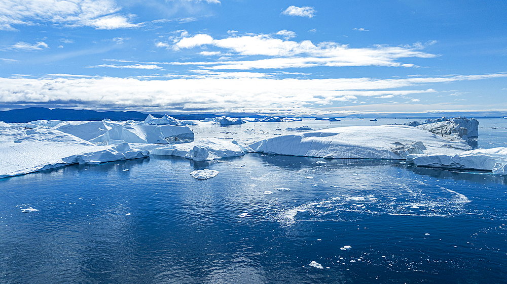 Aerial of the Ilulissat Icefjord, UNESCO World Heritage Site, Western Greenland, Denmark, Polar Regions