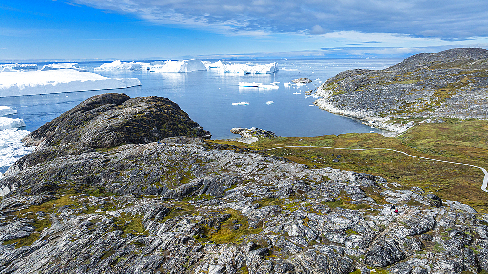 Aerial of the Ilulissat Icefjord, UNESCO World Heritage Site, Western Greenland, Denmark, Polar Regions