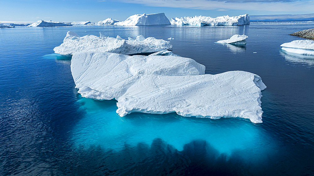 Aerial of the Ilulissat Icefjord, UNESCO World Heritage Site, Western Greenland, Denmark, Polar Regions