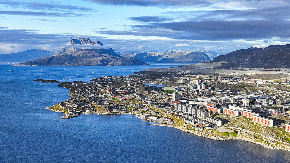 Aerial of Nuuk, capital of Greenland, Denmark, Polar Regions