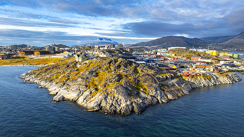 Aerial of Nuuk, capital of Greenland, Denmark, Polar Regions