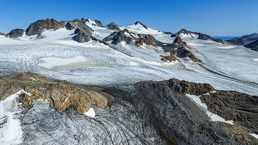 Aerial of a glacier, Kulusuk, Greenland, Denmark, Polar Regions