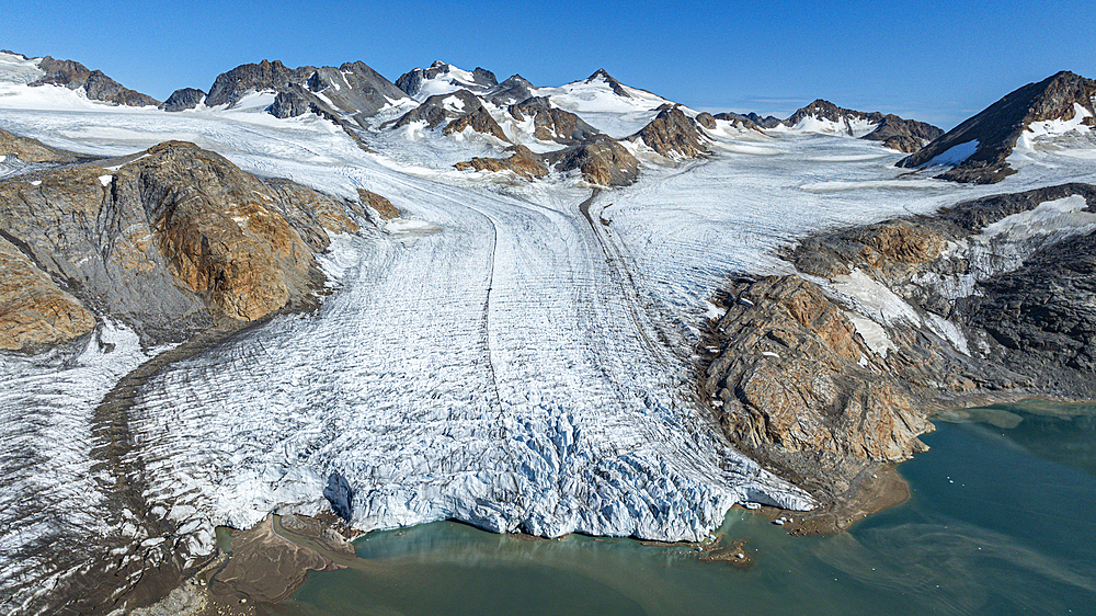 Aerial of a glacier, Kulusuk, Greenland, Denmark, Polar Regions