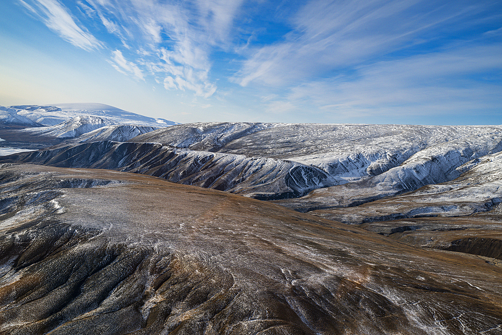 Aerial of Axel Heiberg island, Nunavut, Canadian Arctic, Canada, North America