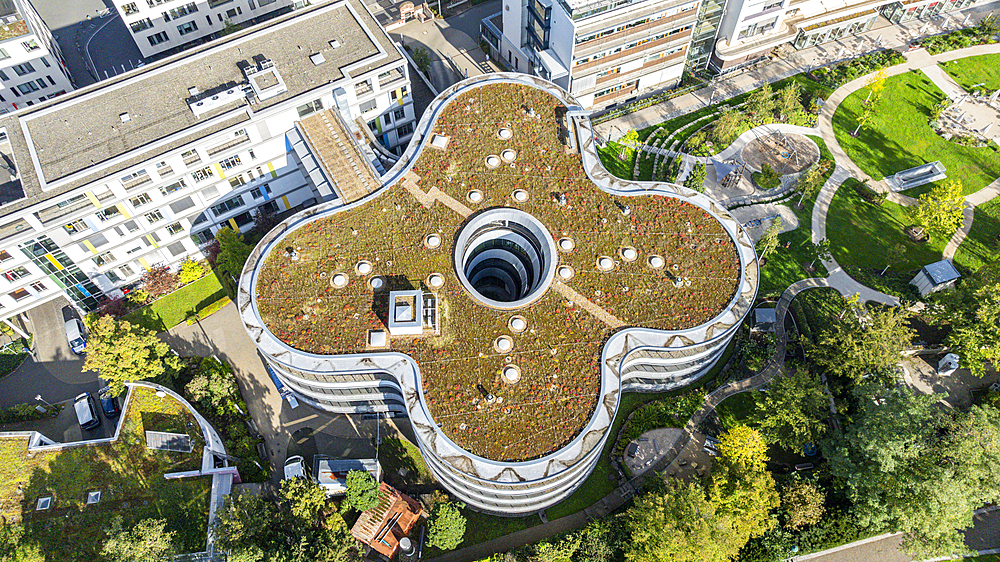 Aerial of Matthildenhoehe, UNESCO World Heritage Site, Darmstadt, Hesse, Germany, Europe