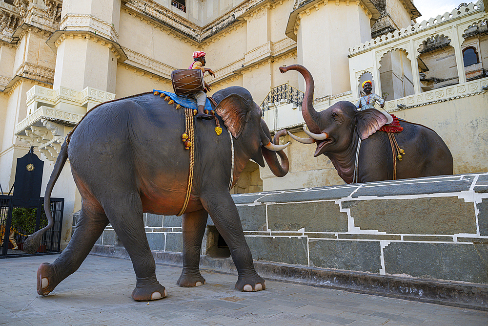 Artifical elephants, City palace, Udaipur, Rajasthan, India