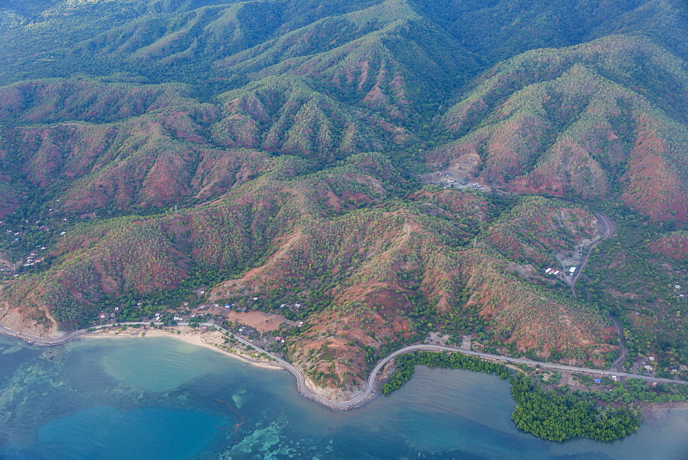 Aerial of the coastline of East Timor, Southeast Asia, Asia