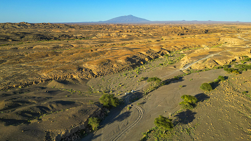 Aerial of the Tousside peak above Trou du Natron, Tibesti Mountains, Chad, Africa