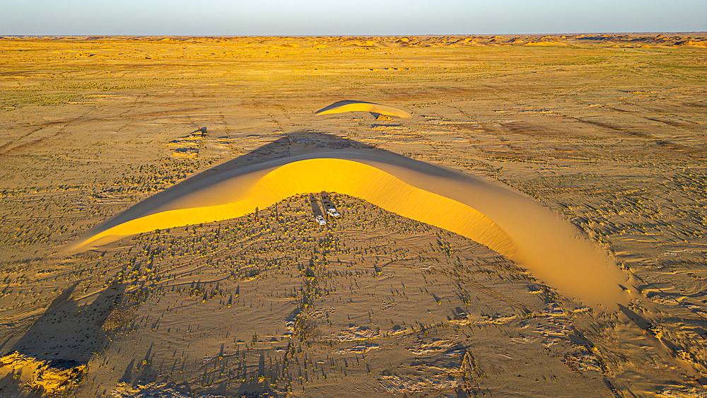 Aerial of a beautiful sand dune in the Tibesti Mountains, Chad, Africa