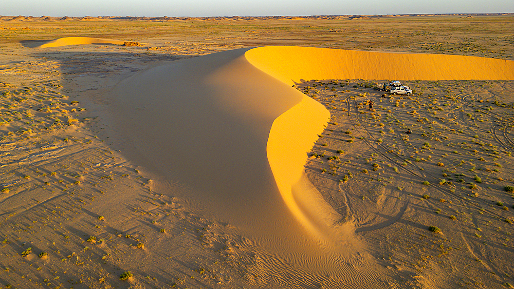 Aerial of a beautiful sand dune in the Tibesti Mountains, Chad, Africa