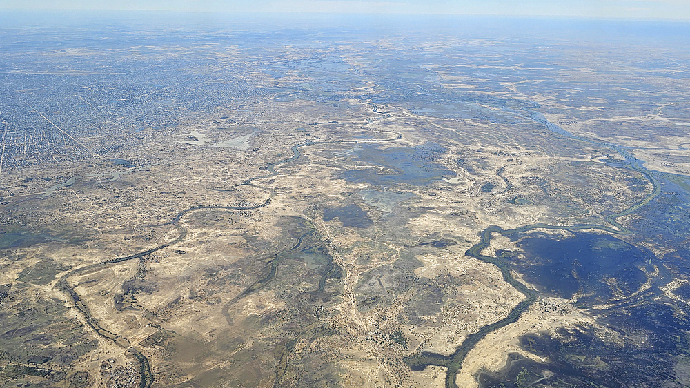 Aerial of N´Djamena capital of Chad and the Chari river, Chad, Africa