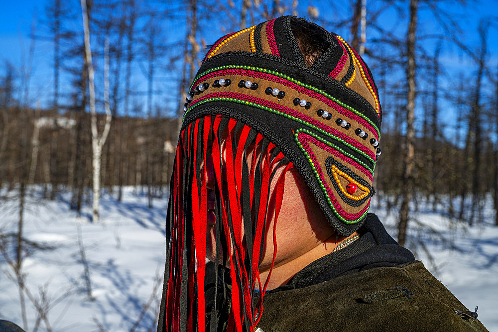 Traditional dressed Shaman, Tura, Krasnoyarsk Krai, Evenki state, Russia