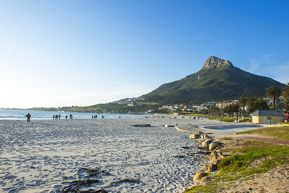 Waterfront of Camps Bay with the Lions Head in the background, suburb of Cape Town, South Africa, Africa