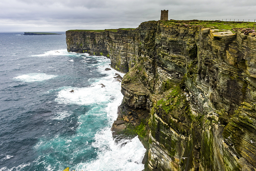 High above the cliffs, the Kitchener Memorial, Orkney Islands, Scotland, United Kingdom, Europe