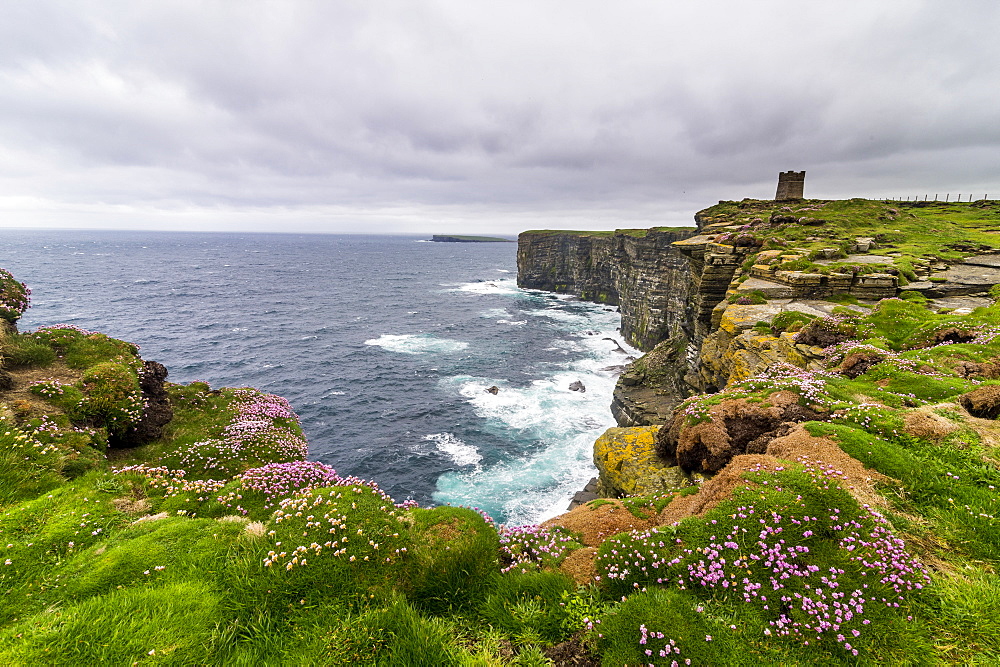 High above the cliffs, the Kitchener Memorial, Orkney Islands, Scotland, United Kingdom, Europe