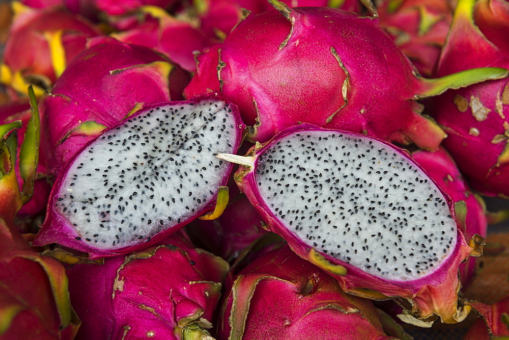 Pitaya fruits for sale at the market of Cacao, French Guiana, Department of France, South America