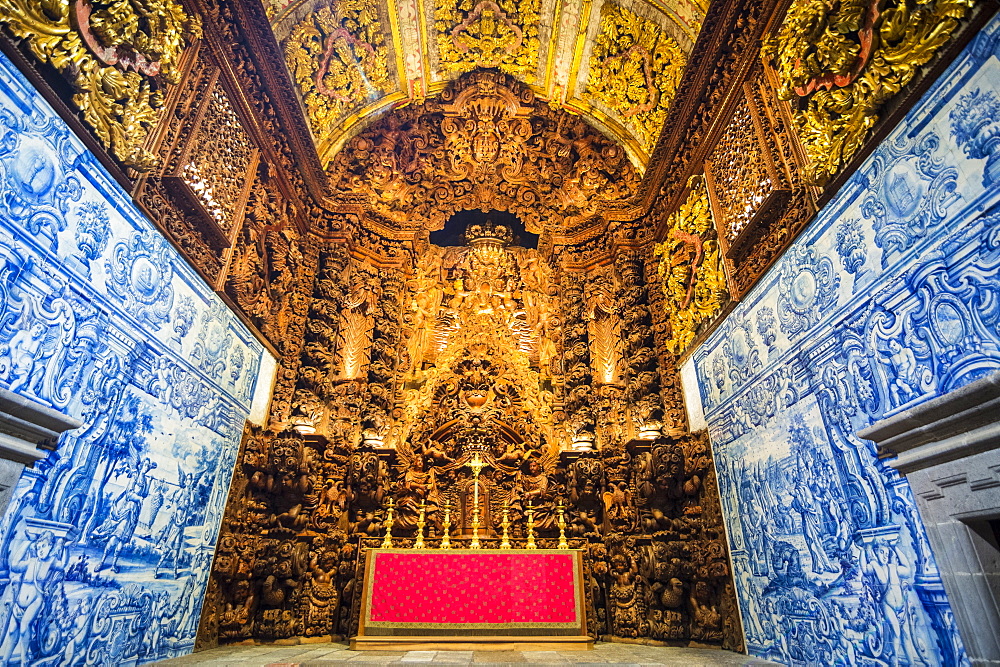 Beautiful carved altar, largest in Portugal, College Jesuit church, Ponta Delgada, Island of Sao Miguel, Azores, Portugal, Atlantic, Europe