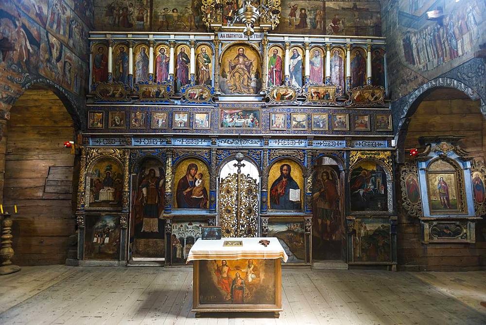 Beautiful paintings in the wooden St. George's Church, UNESCO World Heritage Site, Drohobych, Ukraine, Europe