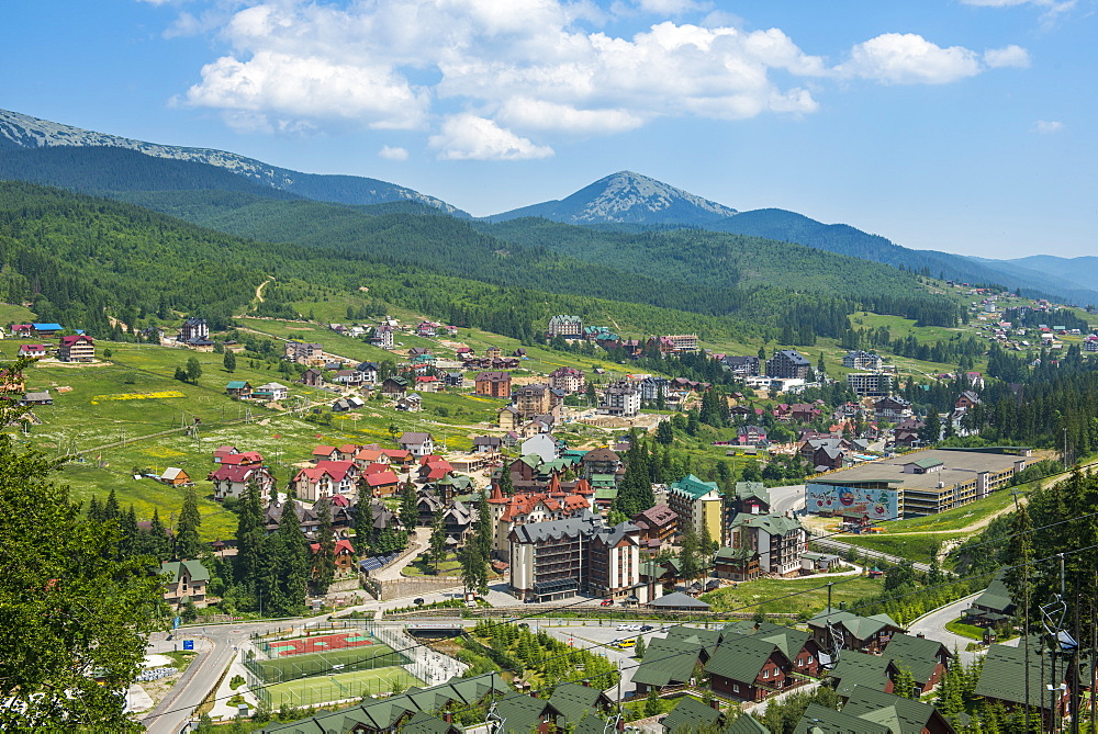 View over the Bukovel ski resort, Carpathian Mountains, Ukraine, Europe