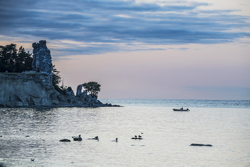 Jungfrun sea stack at sunset, Gotland, Sweden, Scandinavia, Europe