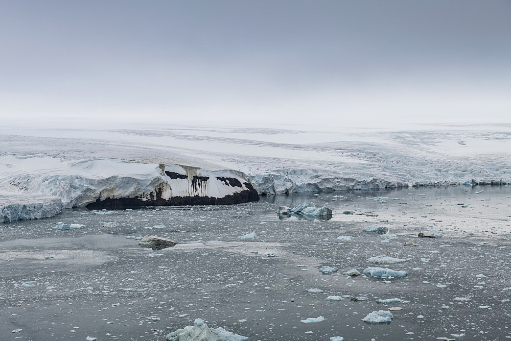 Aerial of the massive glacier of Alexandra Land, Franz Josef Land archipelago, Arkhangelsk Oblast, Arctic, Russia, Europe