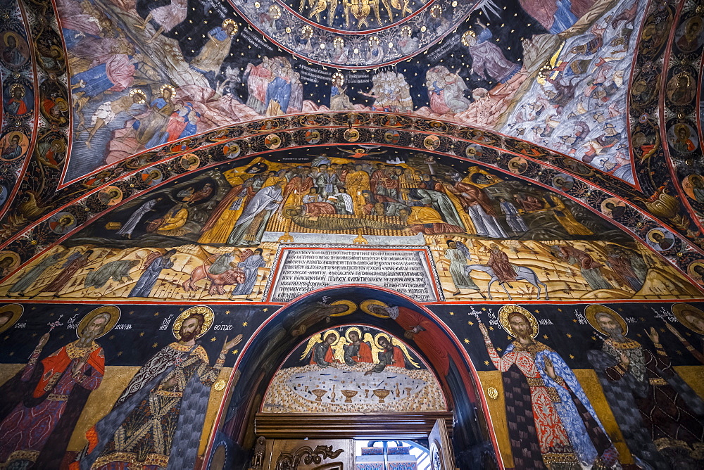 Wall murals in the Bachkovo Monastery, Rhodope mountains, Bulgaria, Europe