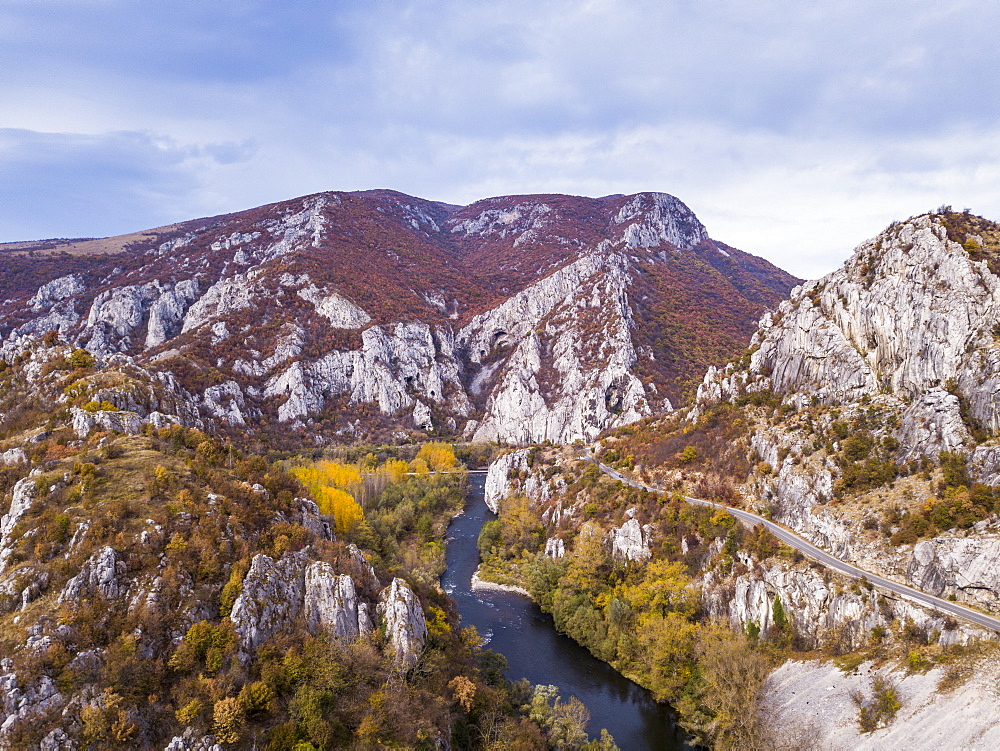 Aerial of Iskar Canyon in autumn, Bulgaria, Europe