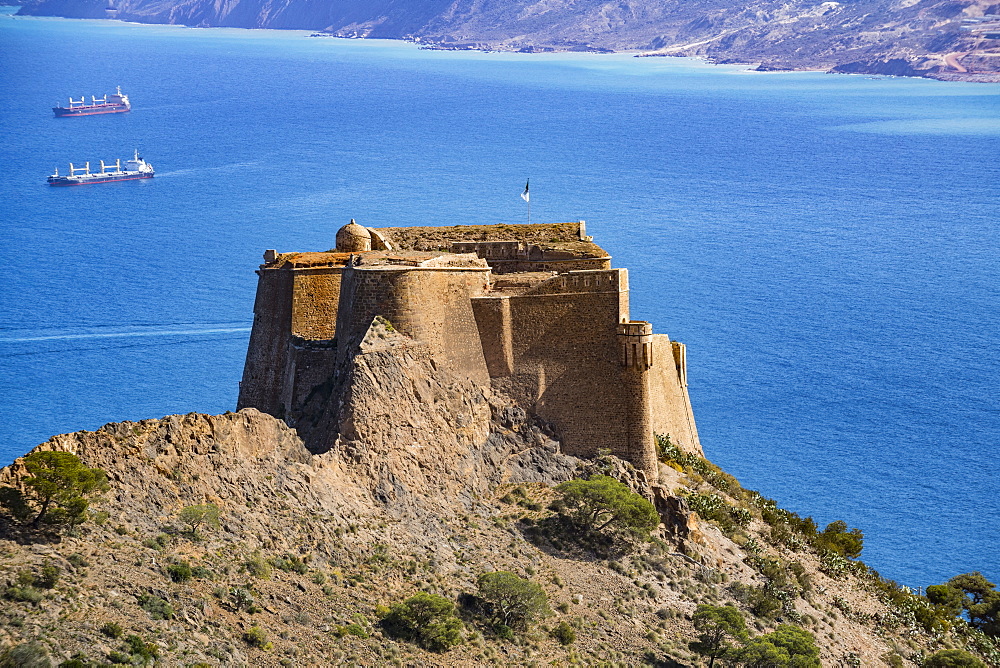 View over Oran with the Santa Cruz castle in the foreground, Oran, Algeria, North Africa, Africa