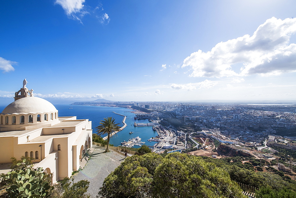 View over Oran with the Santa Cruz Cathedral in the foreground, Oran, Algeria, North Africa, Africa