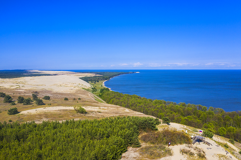 Aerial by drone of the Curonian Spit National Park, UNESCO World Heritage Site, Kaliningrad, Russia, Europe