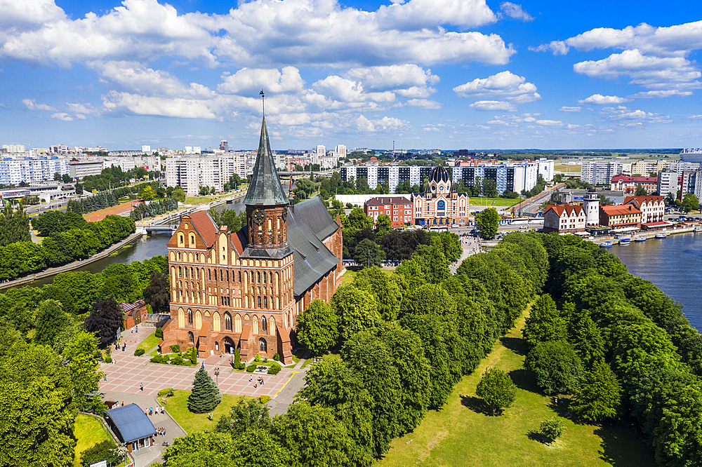 Aerial of Kant's Cathedral, Kant Island, Kaliningrad, Russia, Europe