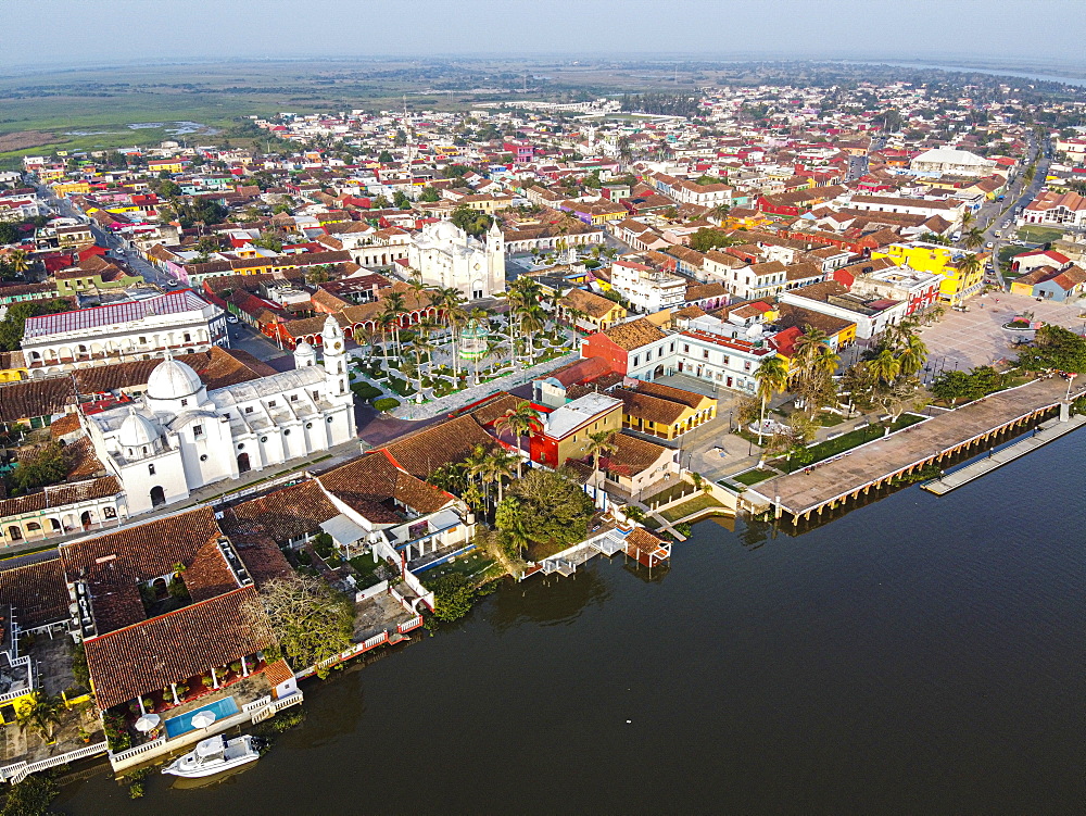 Aerial by drone of Tlacotalpan, UNESCO World Heritage Site, Veracruz, Mexico, North America