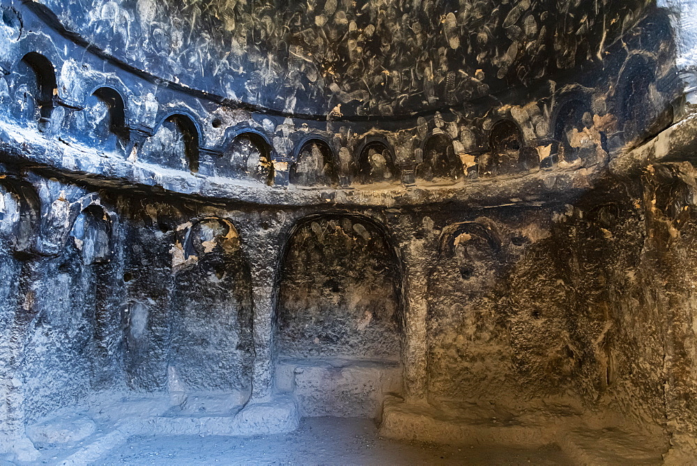 Ornamented cave in the site of the great Buddhas in Bamyan (Bamiyan), taken in 2019, post destruction, Afghanistan, Asia