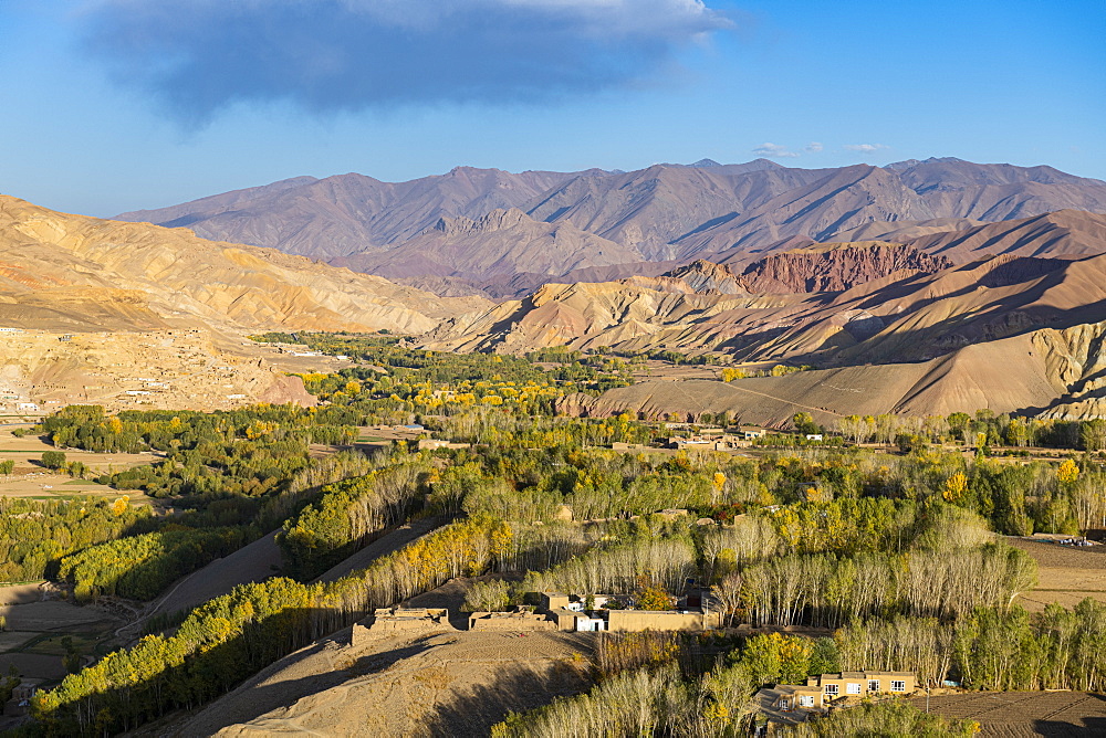 View by drone over Bamyan, Shahr-e Gholghola (City of Screams) ruins, Bamyan, Afghanistan, Asia