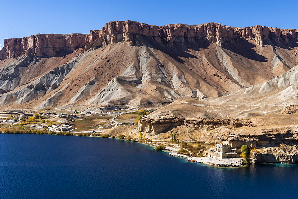 View over the deep blue lakes of the Band-E-Amir National Park, Afghanistan, Asia