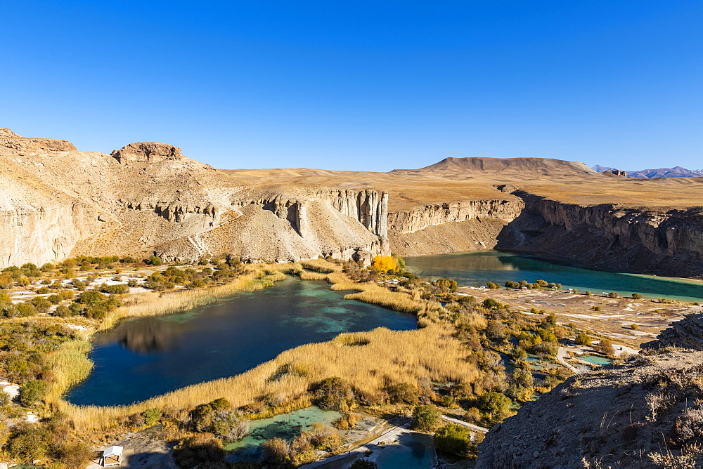 View over the deep blue lakes of the Band-E-Amir National Park, Afghanistan, Asia