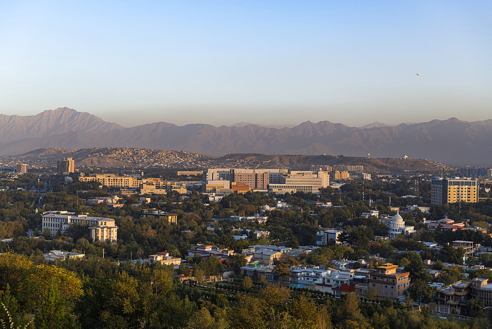 View over Kabul at sunset, Afghanistan, Asia