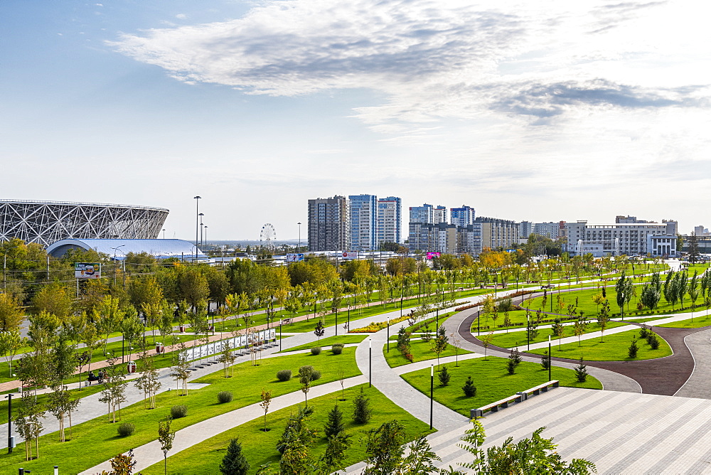 Volgograd arena and Mamayev Kurgan, Volgograd, Volgograd Oblast, Russia, Eurasia