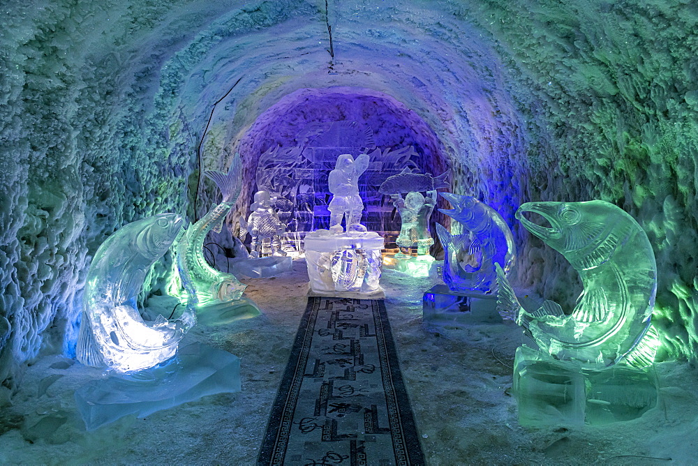 Colourful ice sculptures in the Permafrost kingdom, Yakutsk, Sakha Republic (Yakutia), Russia, Eurasia