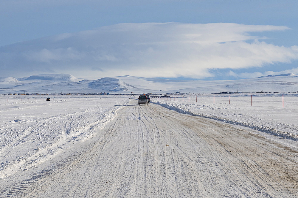 Ice road over the Anadyrsky Liman, Anadyr, easternmost city in Russia, Chukotka autonomous Okrug, Russia, Eurasia