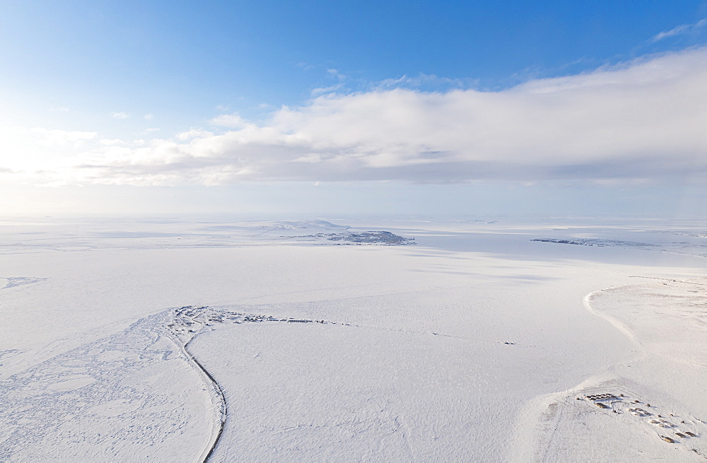 Aerial of Anadyr, easternmost city in Russia, Chukotka autonomous Okrug, Russia, Eurasia