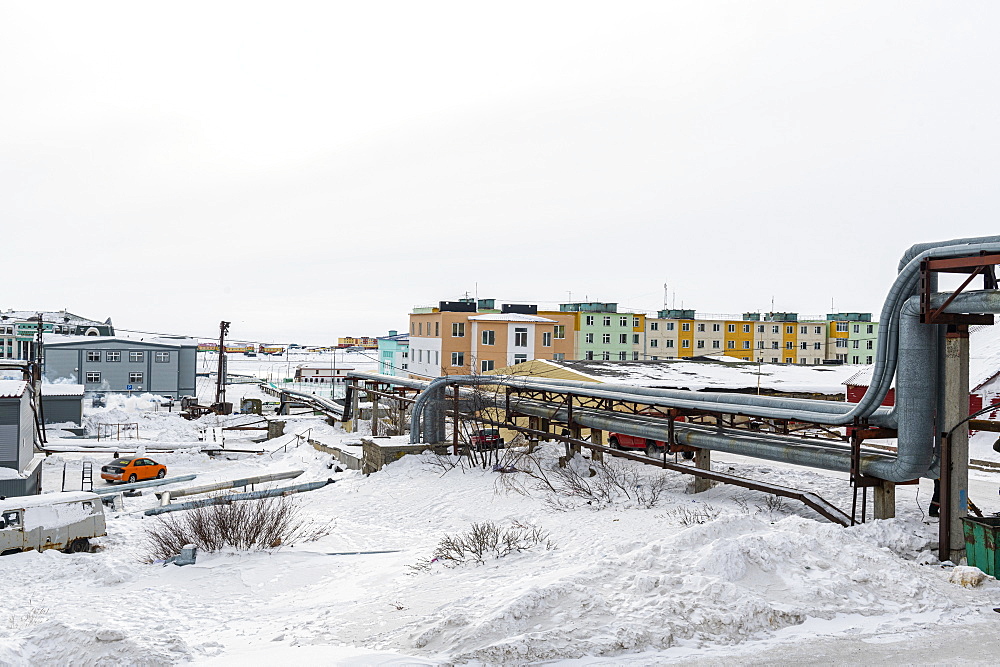 Open air heat pipeline, Anadyr, easternmost city in Russia, Chukotka autonomous Okrug, Russia, Eurasia